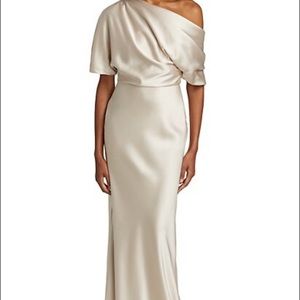 Amsale satin one shoulder gown size 8 champagne